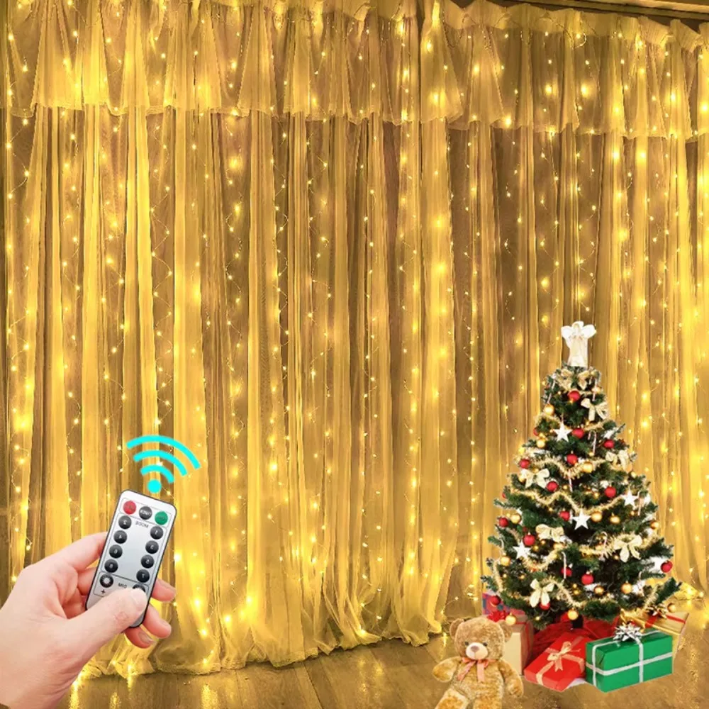 3M Light Emitting Diode Curtain String Light Wreath USB Remote Control Room Window Bedroom New Year Christmas Decoration