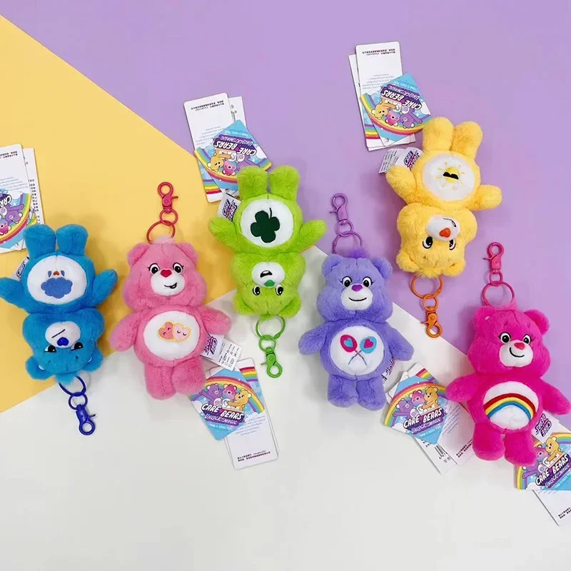 15cm Sanrio Cute Bears Care Rainbown Bear Plush Anime Hobby Toy Keychain Bag Pendant with Sound Dolls Birthday Gifts for Kids