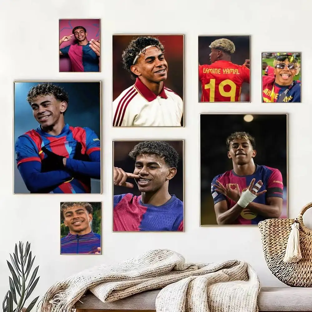 football Lamine Yamal   Poster Waterproof Wall Art Sticker For Bar Living Room Vintage Decor High Quality Print Gift