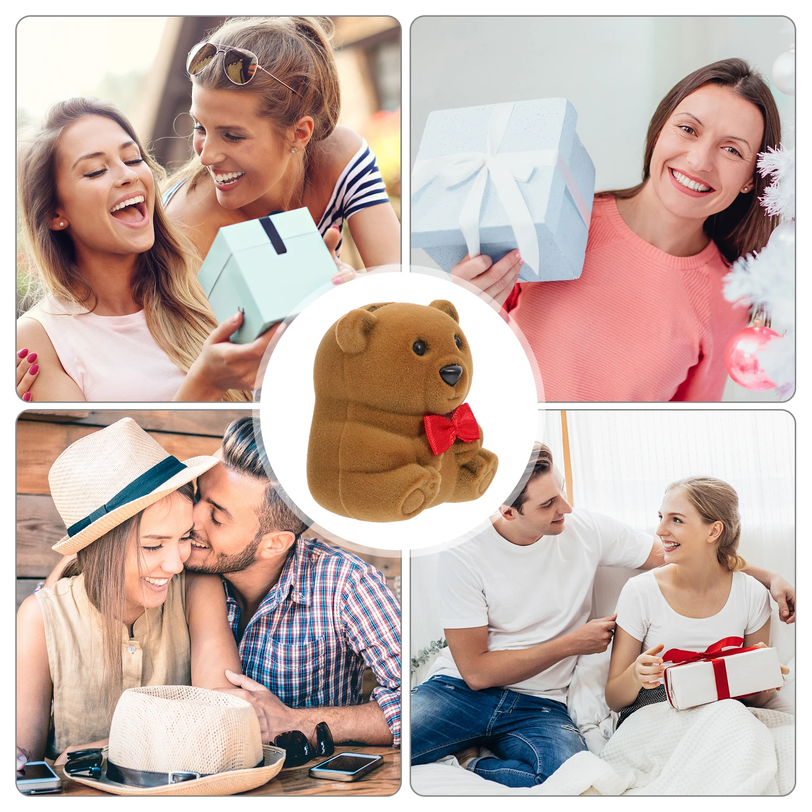 

1pc Flannel Jewelry Box Bear Shape Ring Case Romantic Storage Holder Valentine Gift Velvet Material Single Container