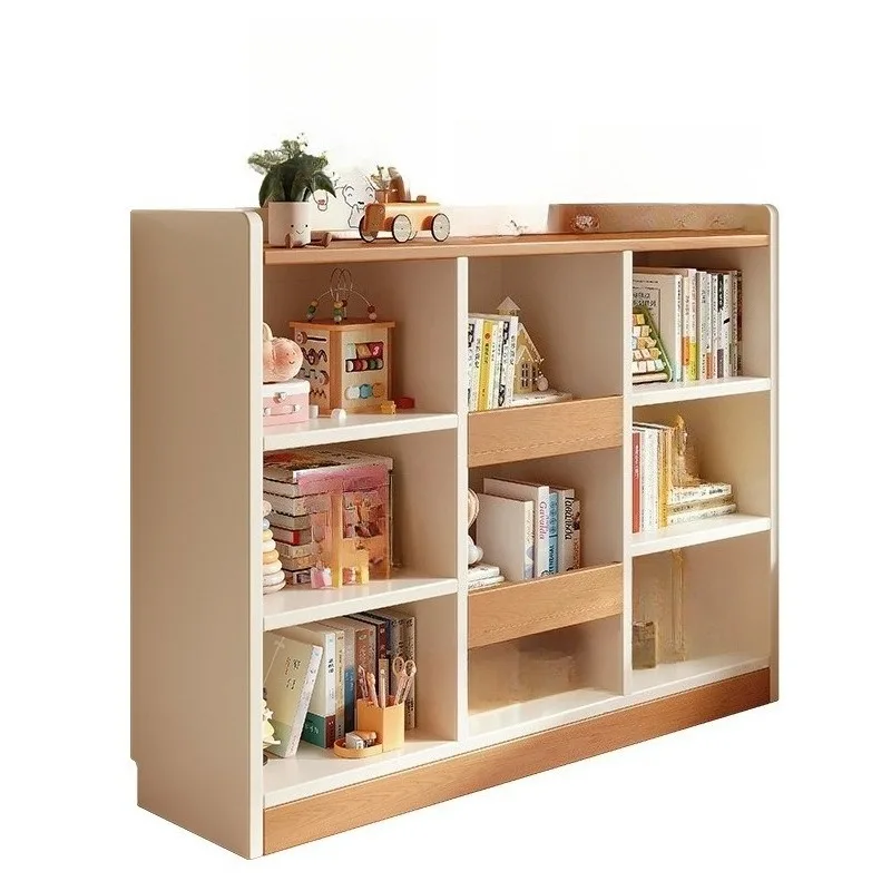 Floor Standing Grid Bookshelf, Low Wall Storage Cabinet for Living Room
