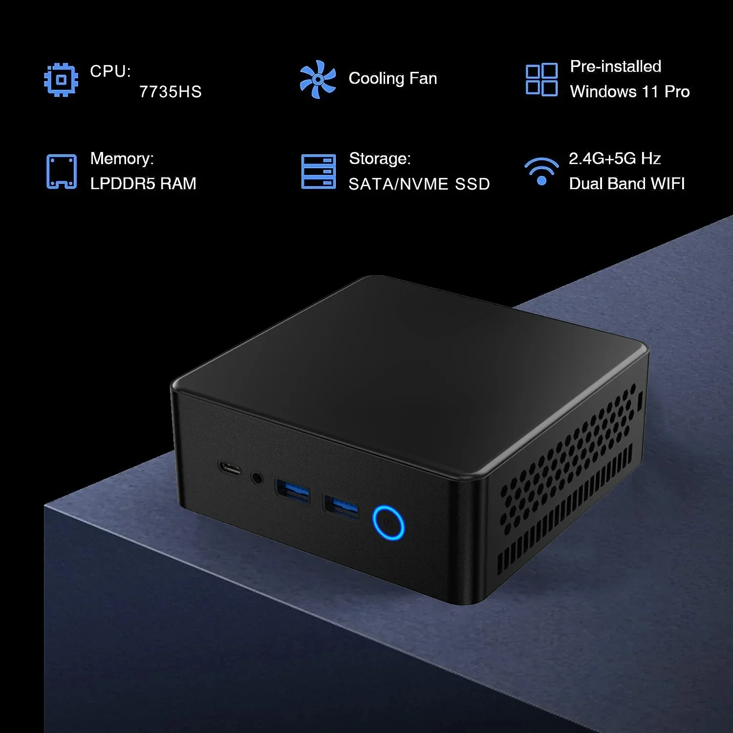 SZBOX Ryzen 7 7735HS MINI PC Windows 11 Pro DDR5 16GB 500GB NVME SSD PCle WIFI BT5.0 4K 60Hz Desktop MINI PC Gamer Computer