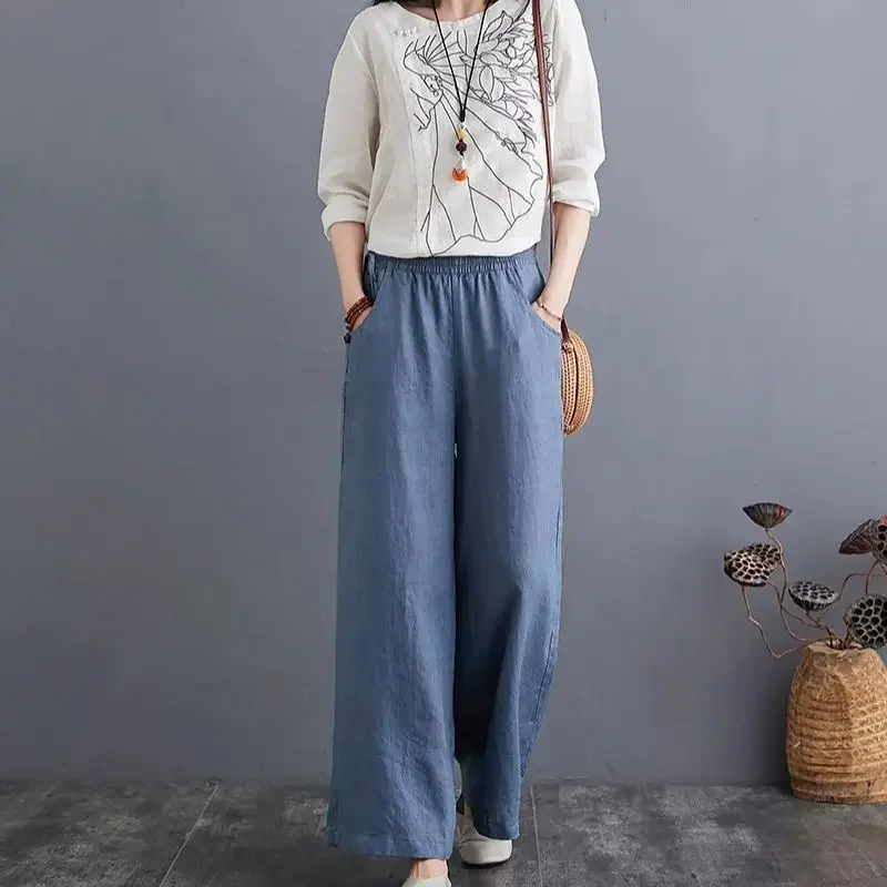Pantalones de cintura alta para mujer otoño G tendencias 2025 todo medio nuevo en Xxl cómodo elástico Vintage Harajuku pantalones sólidos para mujer