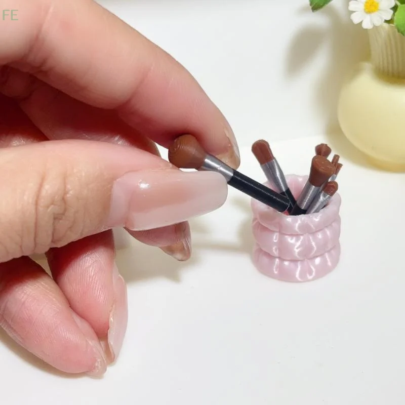 [F] 1 Juego de Accesorios para Muñecas, Juguetes en Miniatura para Casa de Muñecas 1/12, Brocha de Maquillaje de Simulación, Portaplumas, Modelo de Adorno, Decoración de Escenas