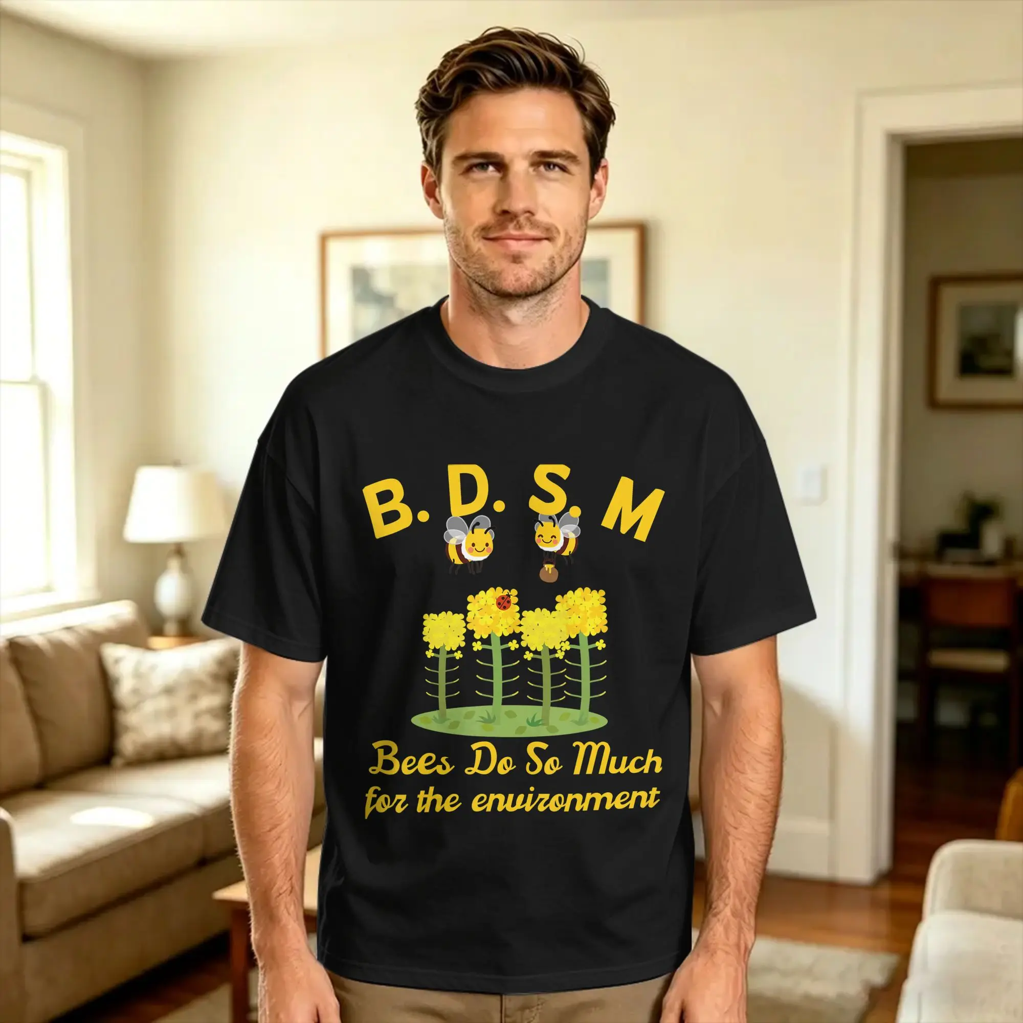 bees do so much for the environment T Shirt Summer  Pure Cotton T-Shirts For Man Custom Tshirt Short Sleeves Vintage Clothing