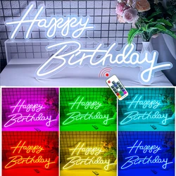 30in LED Happy Birthday Neon Birthday Party Sign Party Congratulations Gift, RGB Adjustable Letter Illuminated Background Decora