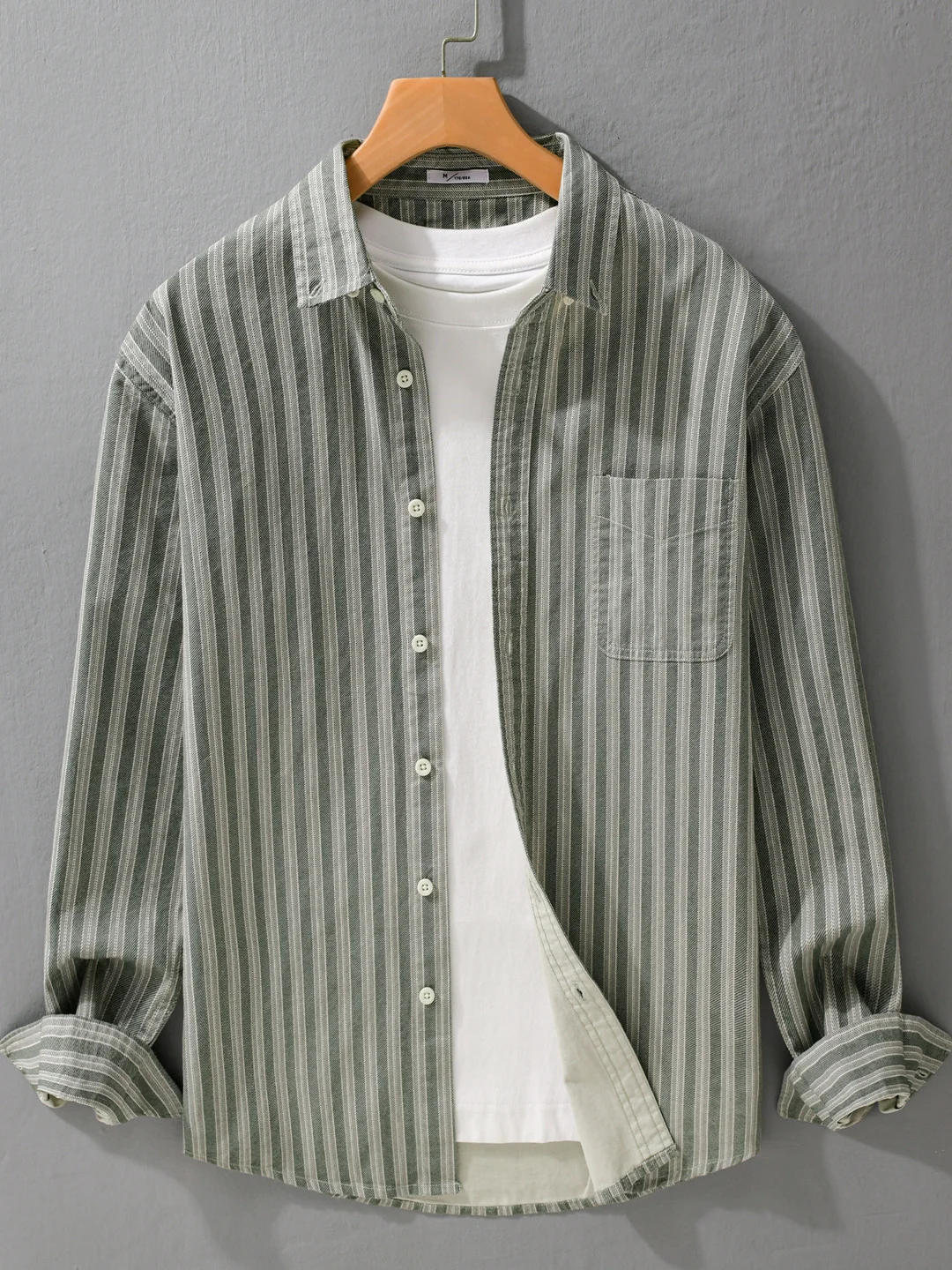 

Color Woven Vertical Stripes Pure Cotton Long Sleeve Men's Shirt Autumn New Style Slimming Breathable Casual Shirt Jacket