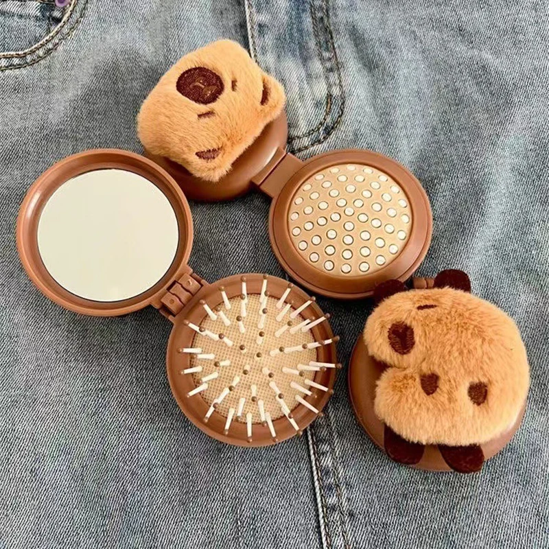 Pettine pieghevole per cuscino d'aria Capybara con specchio pettine portatile da viaggio per capibara spazzola per massaggio antistatica per donna strumento per lo Styling dei capelli