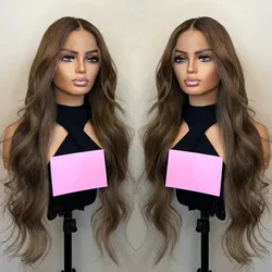 QW Synthetic Hair Toffee Brown Body Wave Soft 13X4 Lace Front Wig For Women Glueless Heat Resistant Fiber Cosplay Daily