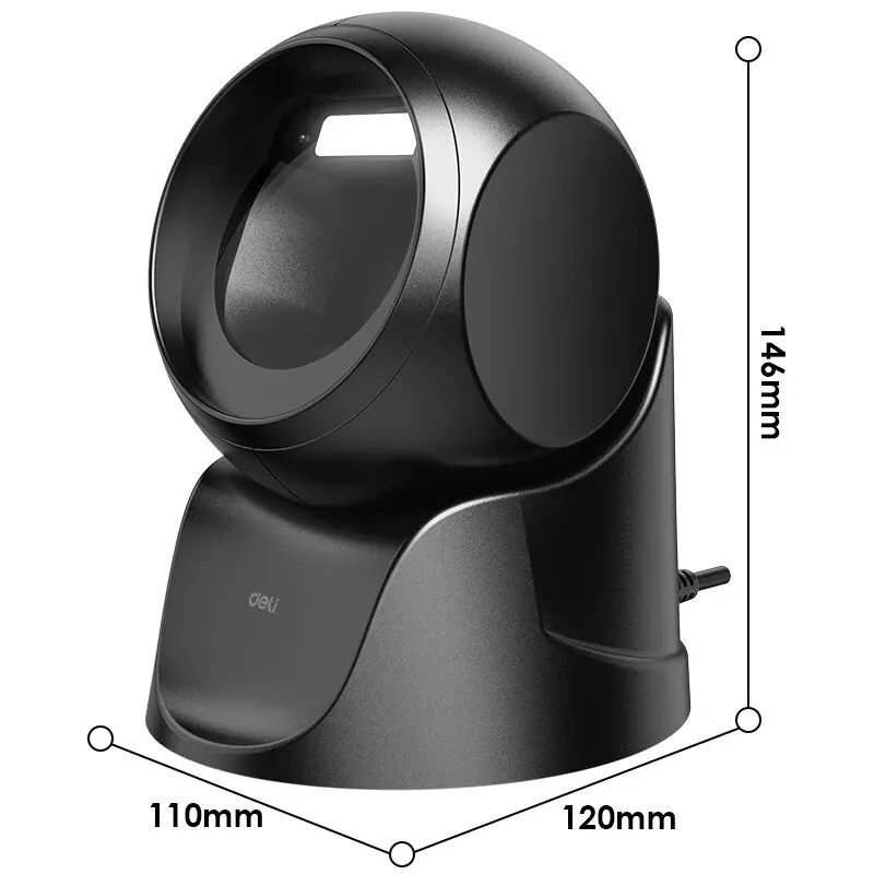 Deli-Stand Barcode Scanner, mãos-livres, USB omnidirecional, Leitor PDF417 Data Matrix QR Code Reader, Screen Scan ES231