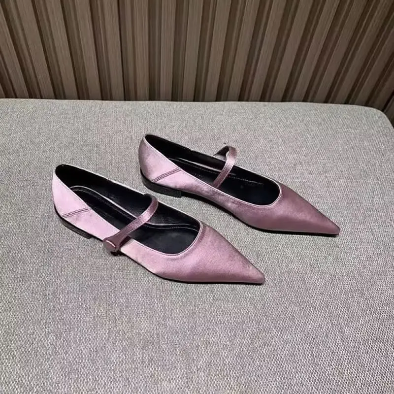 Buty Mary Jane Retro płytkie płaskie pojedyncze buty 2024 lato nowy szpiczasty palec na niskim obcasie buty damskie jednokolorowa na co dzień kobiet