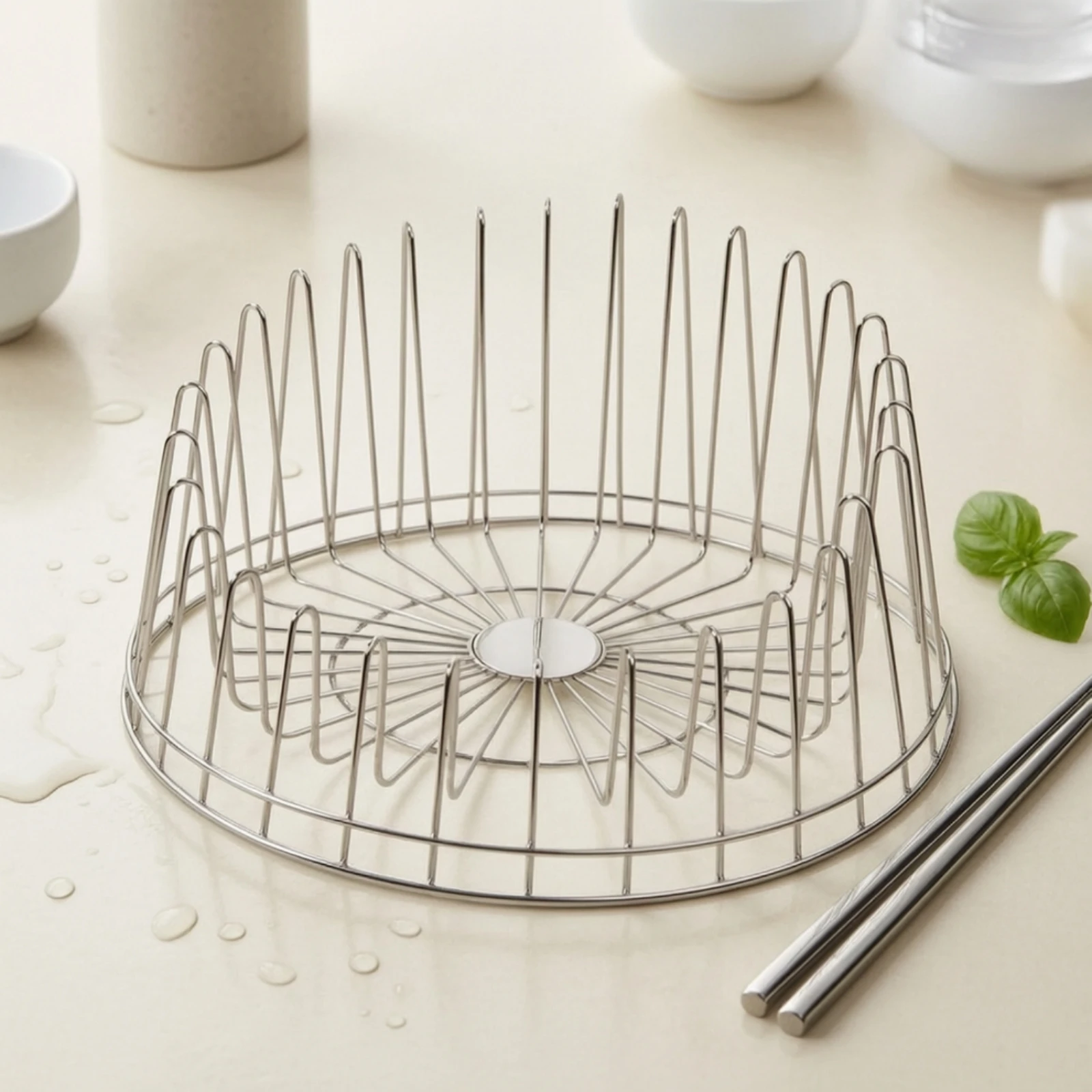 Rotating Dish Drying Rack Space-Saving Circular Dish Rack with Rotating Base Plate Organizer Compact Rust-Resistant