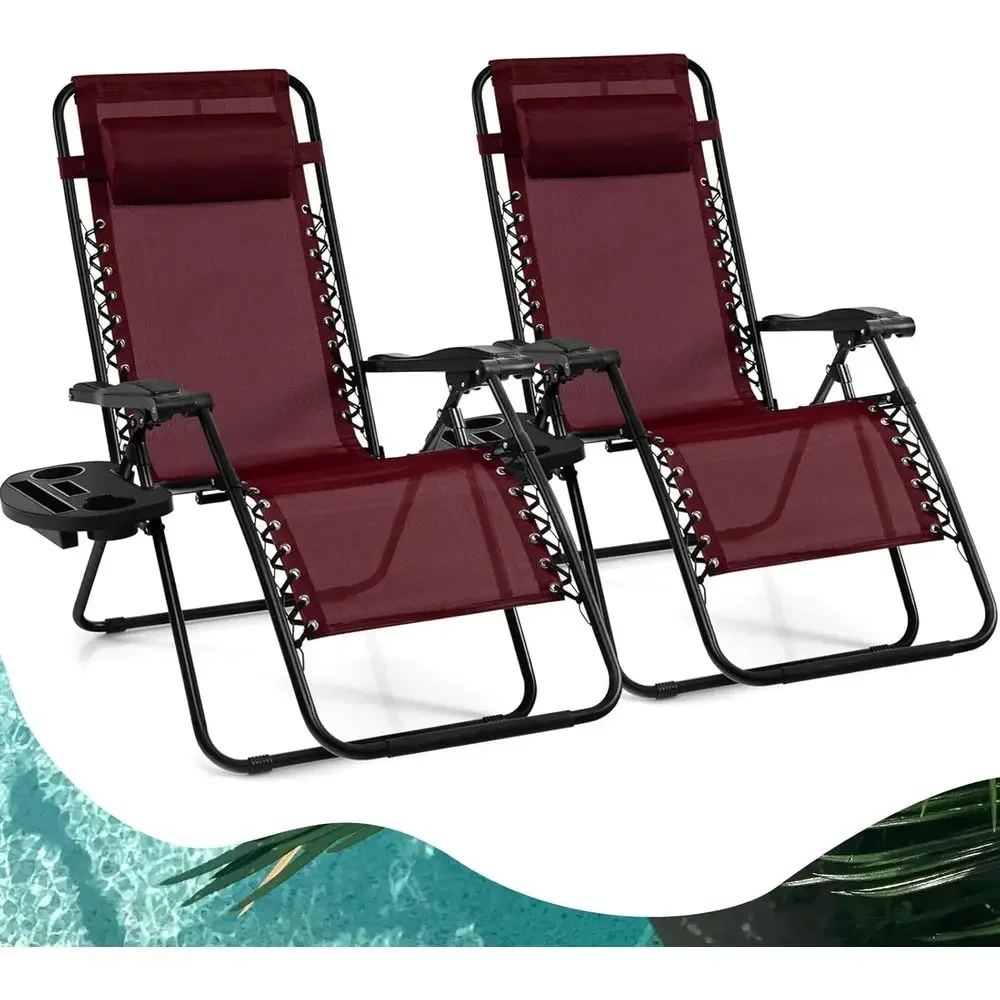 

Double Set of 160° Reclining Zero Gravity Chairs, Pillow & Cup Holder, 350lbs Capacity for Outdoor, Patio, Lawn, and Camping