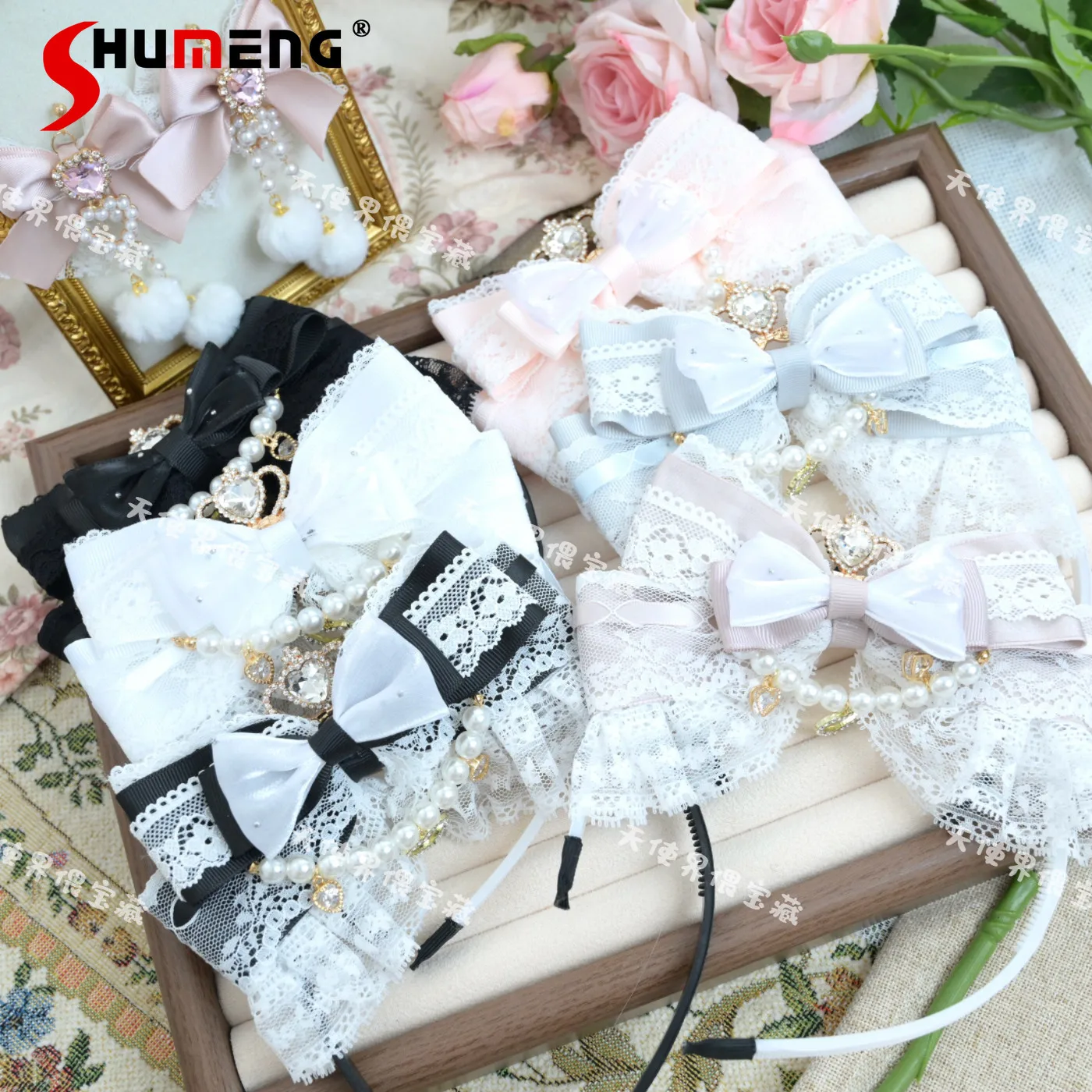 

Japanese Mines Style Mass-produced Subculture Handmade Hair Accessories 3D Crown Diamond Bow Headband Sweet Cute Girl's Headwear