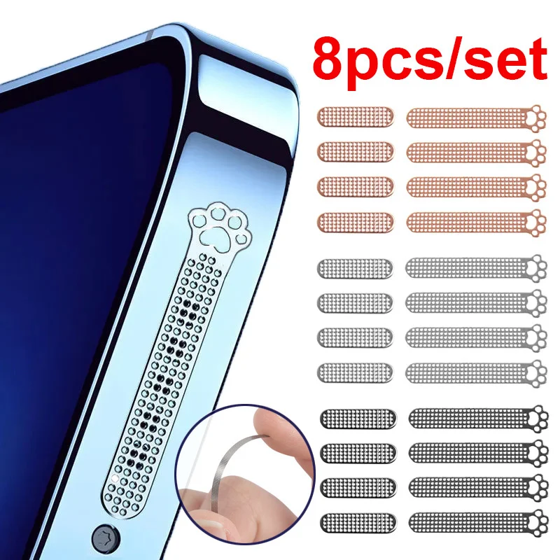 

8pcs Phone Dustproof Net Stickers Cat Paw Styling Earpiece Speaker Hole Anti-Dust Metal Mesh Dust Cover for Iphone 12 13 Pro Max