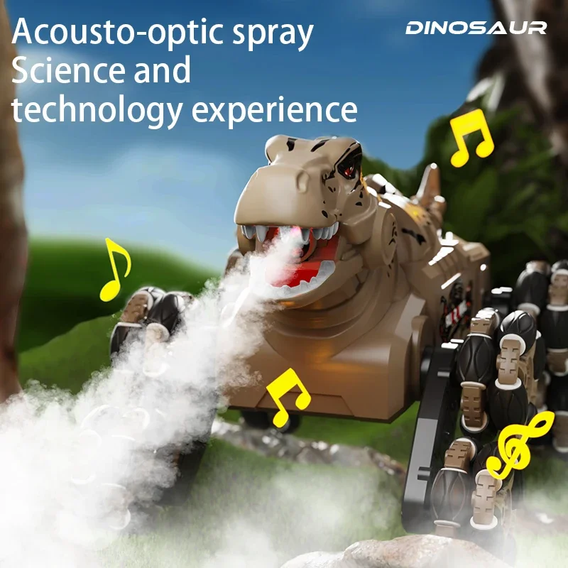 4wd rc dublê carro spray nevoeiro fora da estrada de oito rodas controle remoto dinossauro deformação brinquedo animal eletrônico com música luz led