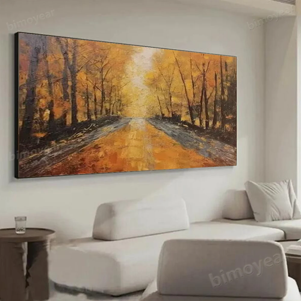100% رسمت باليد مجردة النفط اللوحة الرجعية جدار صورة فنية على قماش البني الغابات جدارية لغرفة المعيشة ديكور المنزل الطلاء