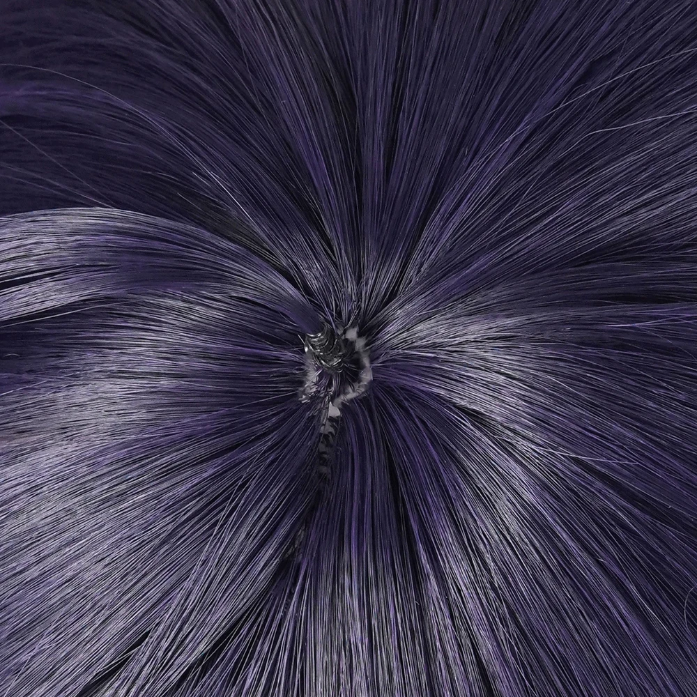 Picture 6: Purple Pink Highlights Synthetic Short Straight Wigs with Bangs Anime Game Cosplay Fluffy Wig for Daily Party