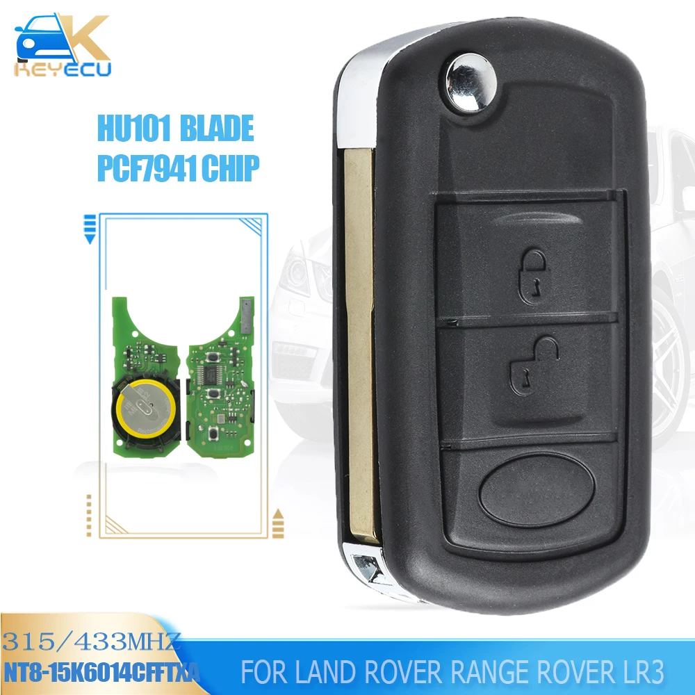 

KEYECU NT8-15K6014CFFTXA Car Remote Key for Land Rover Range Rover LR3 Discovery HU101 Blade 315/434 Mhz ID46 PCF7941 Chip