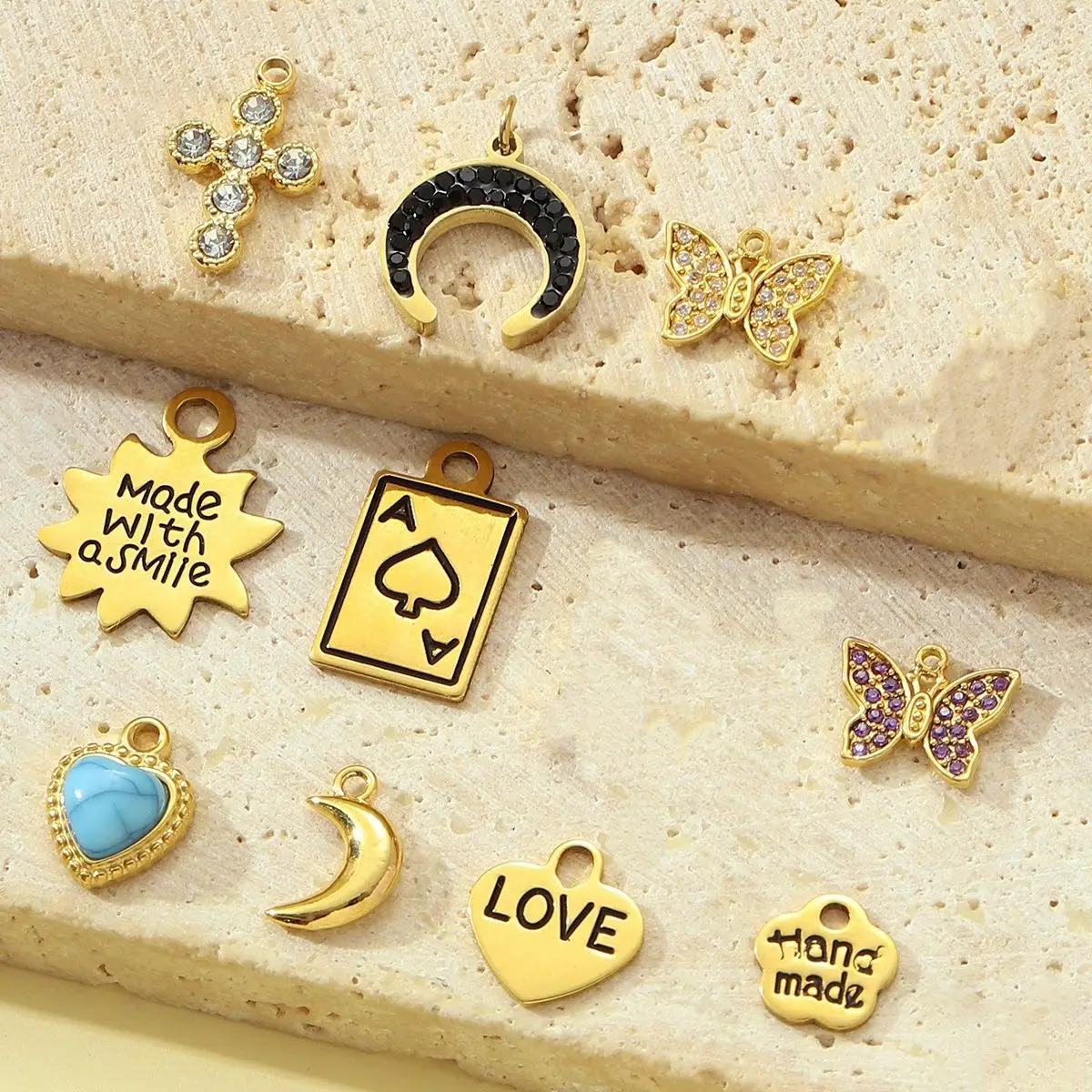 3Pcs/Lot Stainless Steel Butterfly Charms Moon Heart Pendants For DIY Making Earrings Necklace Jewelry Accessory Wholesale