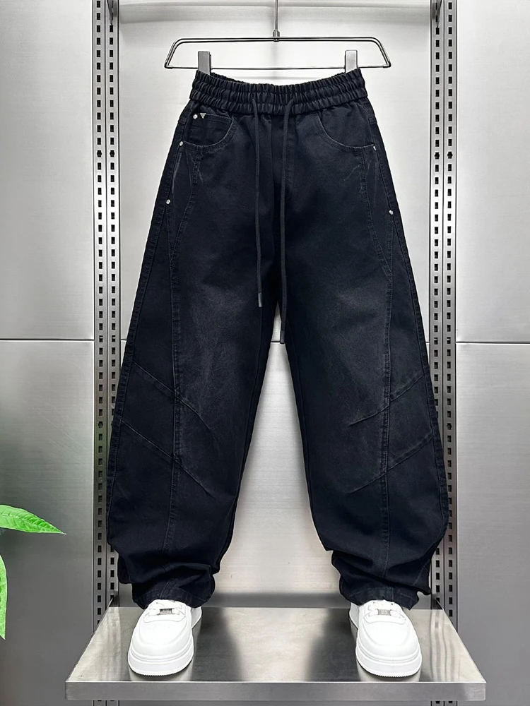 

Модные мужские джинсы прямого кроя с эффектом потертости, широкие, свободные, весенняя новинка, универсальные, с эластичным поясом, рабочая одежда