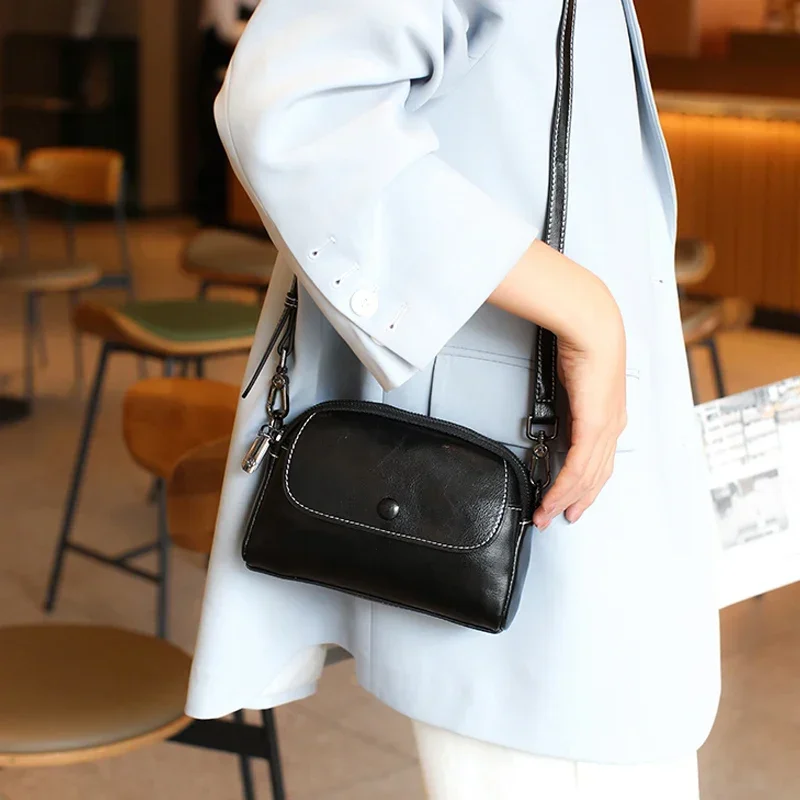 

Women's Cow Real Leather Shoulder Bag Lady Natural Cowhide Luxury Designer Handbag Ladies Versatile Phone Crossbody Bags Female
