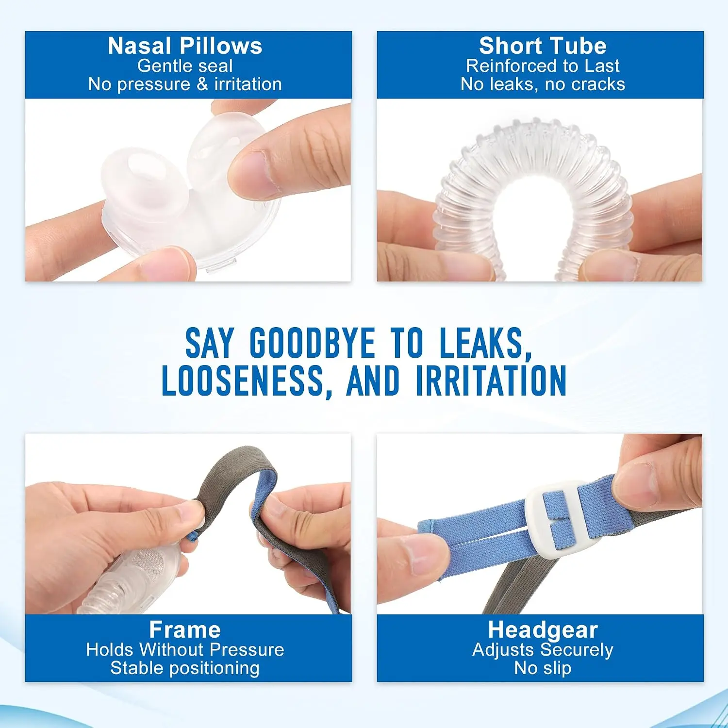 Compatible with P10 Nasal Pillow CPAP Mask Complete Kit, Includes Frame, Headgear, Tubing & S/M/L 3‑Size Silicone Pillow Cushion view 3