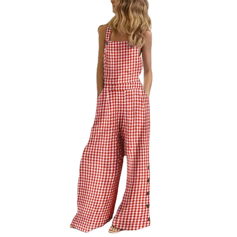 Spring Summer New Women's Solid Color Polka Dot Wide Leg Pants Trousers Digital Printing Backless Jumpsuit Playsuit