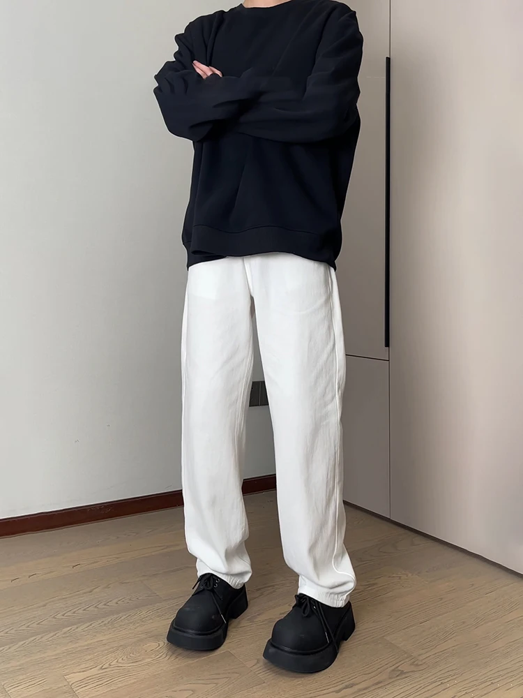 

Белые мужские джинсы прямого кроя в стиле High Street, весенне-осенние брюки Cleanfit, свободные широкие брюки, молодежная мода