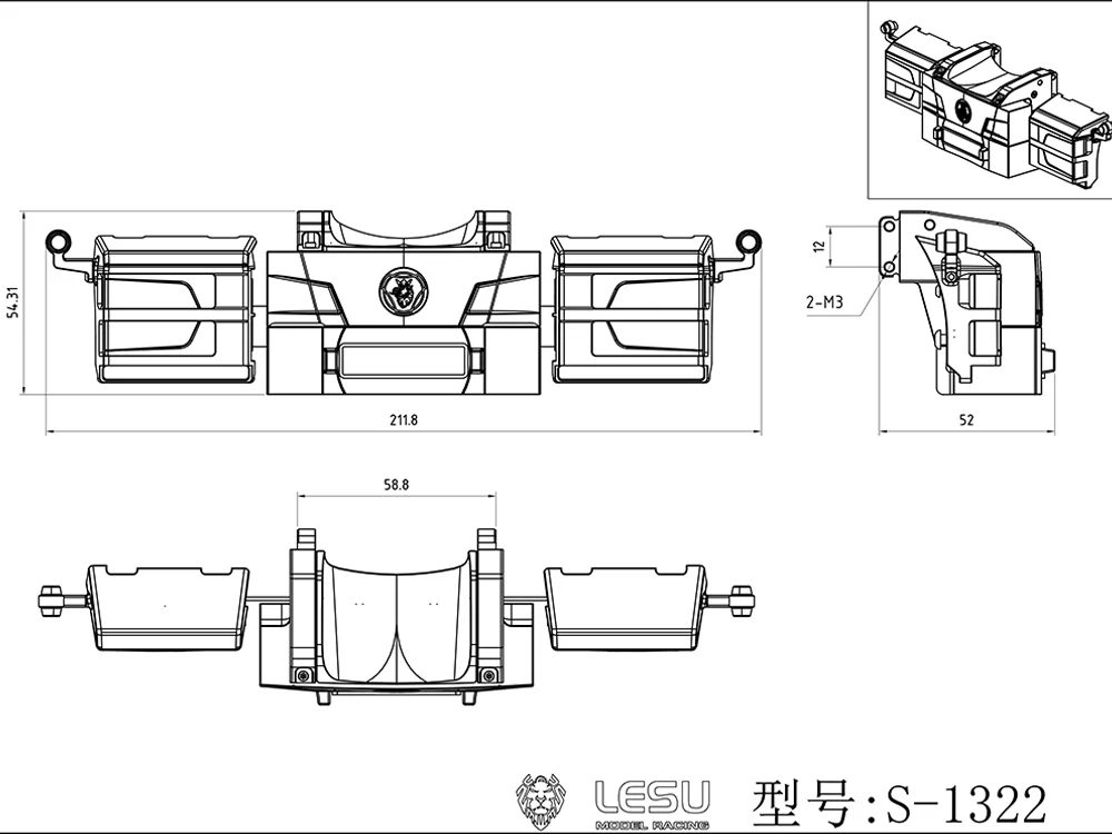 RC 1/14 Heckträger-Heckflügel-Rücklicht-Set für Tamiya Hydraulikbagger, Lader, Muldenkipper, für VOLVO Anhänger-Kipper DIY-Teile – Detail 1