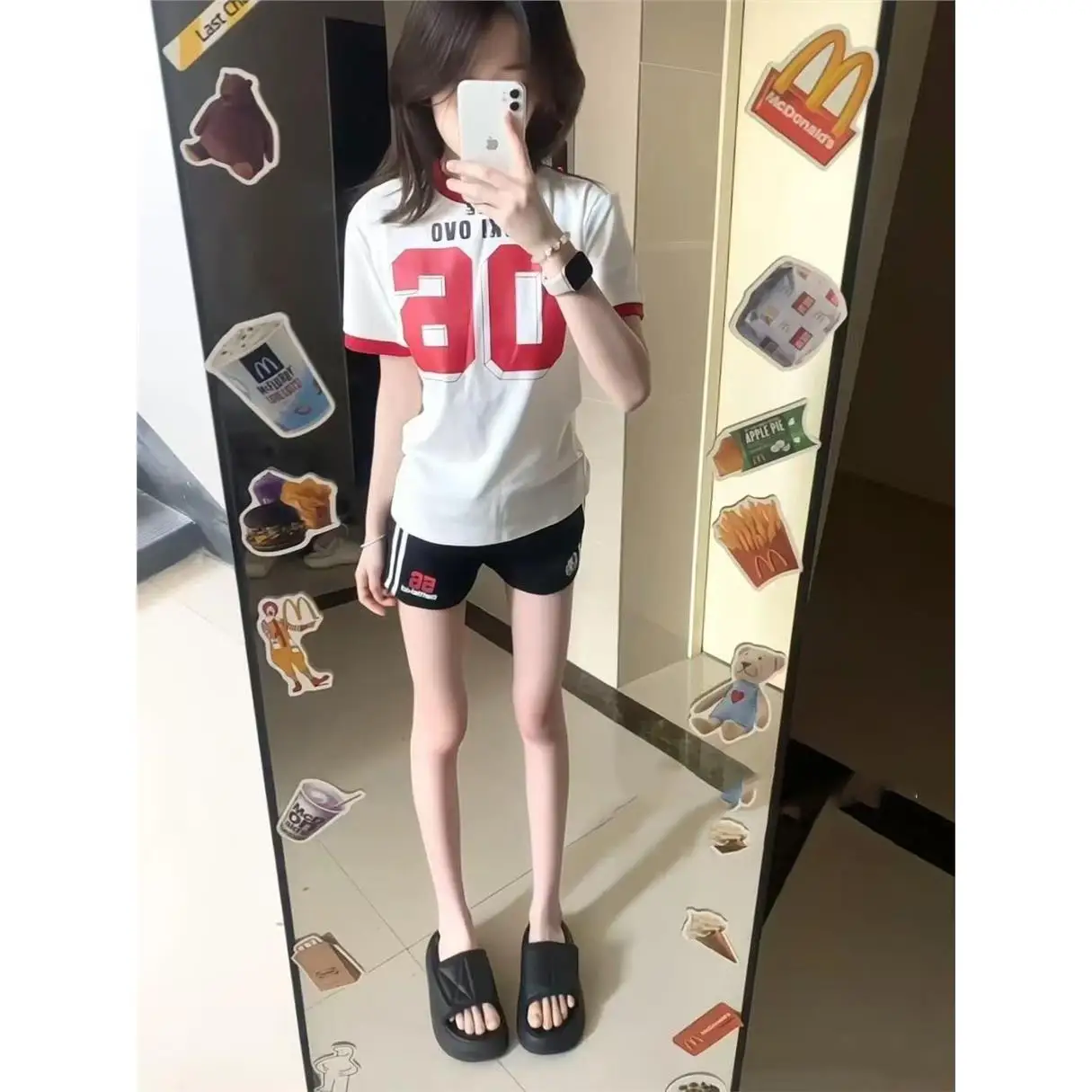 American Stripe Sports Shorts Women's Outdoor Wear Summer New Loose Simple Casual Wide Leg Hot Pants Trendy Polyester Fiber
