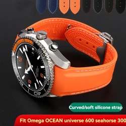 20mm 21mm 22mm Rubber Silicone Watch Bands For Omega Seamater Ocean 300 Speedmaster Curved End Strap Bracelet Orange Black Blue