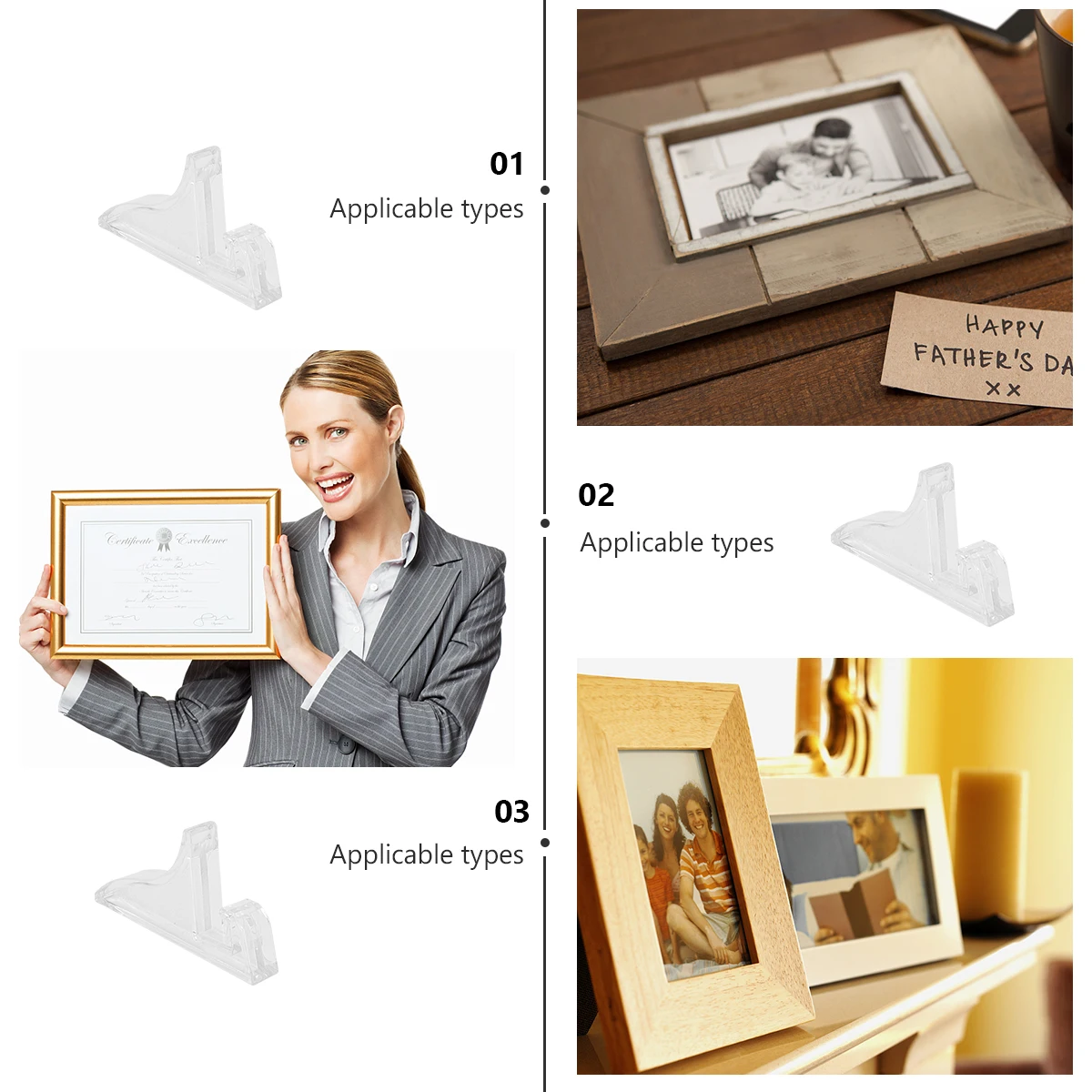 

12pcs Transparent Photo Frame Bracket Sturdy Premium Plastic MultiPurpose Home Office Dorm Store Display Certificate Medal