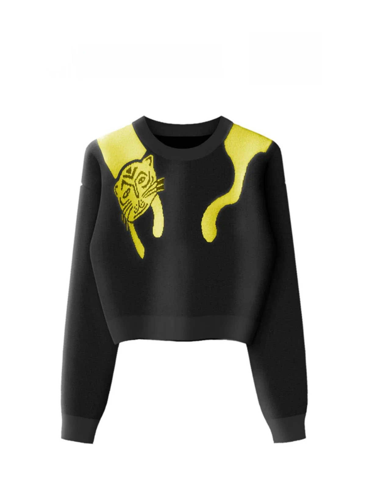 

Ele Tiger Embroidery High Waist Women's Knitwear Slimming Base Layer ort Top Comfortable Fit Retro Sle Long Sve