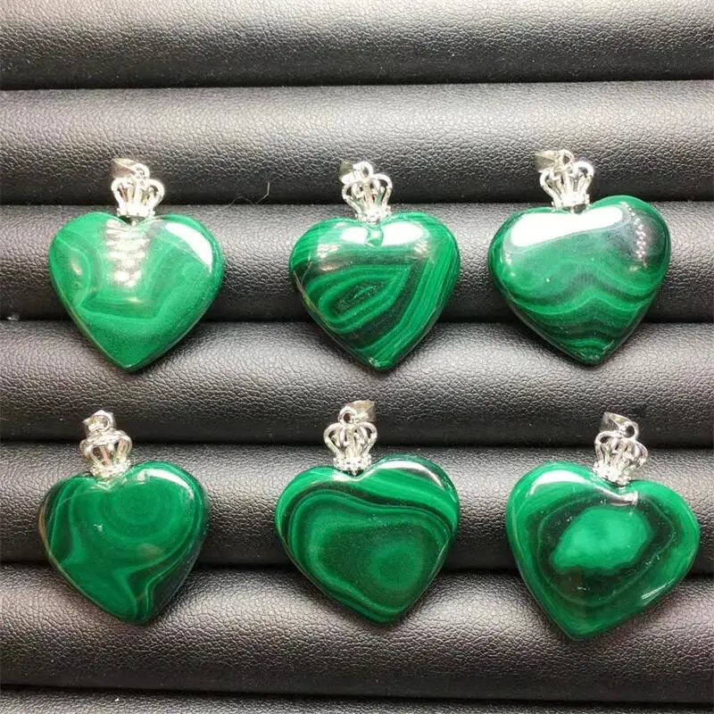 s925 Natural Malachite Heart Pendant Crystal Healing Fashion Women Jewelry DIY Necklace Romantic Valentine's Day Gift 1pcs