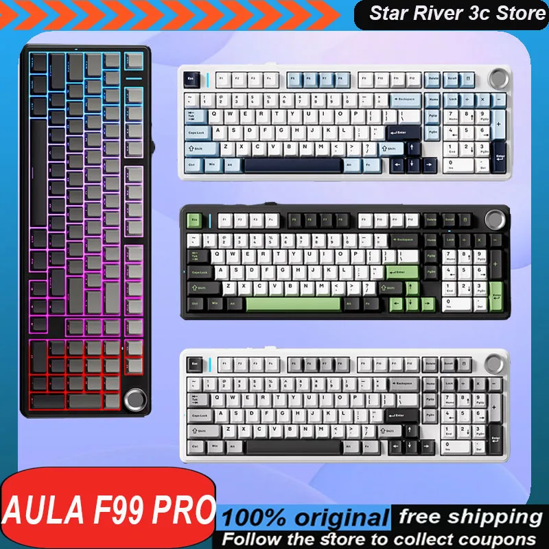 

Aula F99 Pro Mechanical Keyboard Wireless Bluetooth 3mode Multi Functional Knob Hot Swap Rgb Laptop Customized Gaming Keyboard