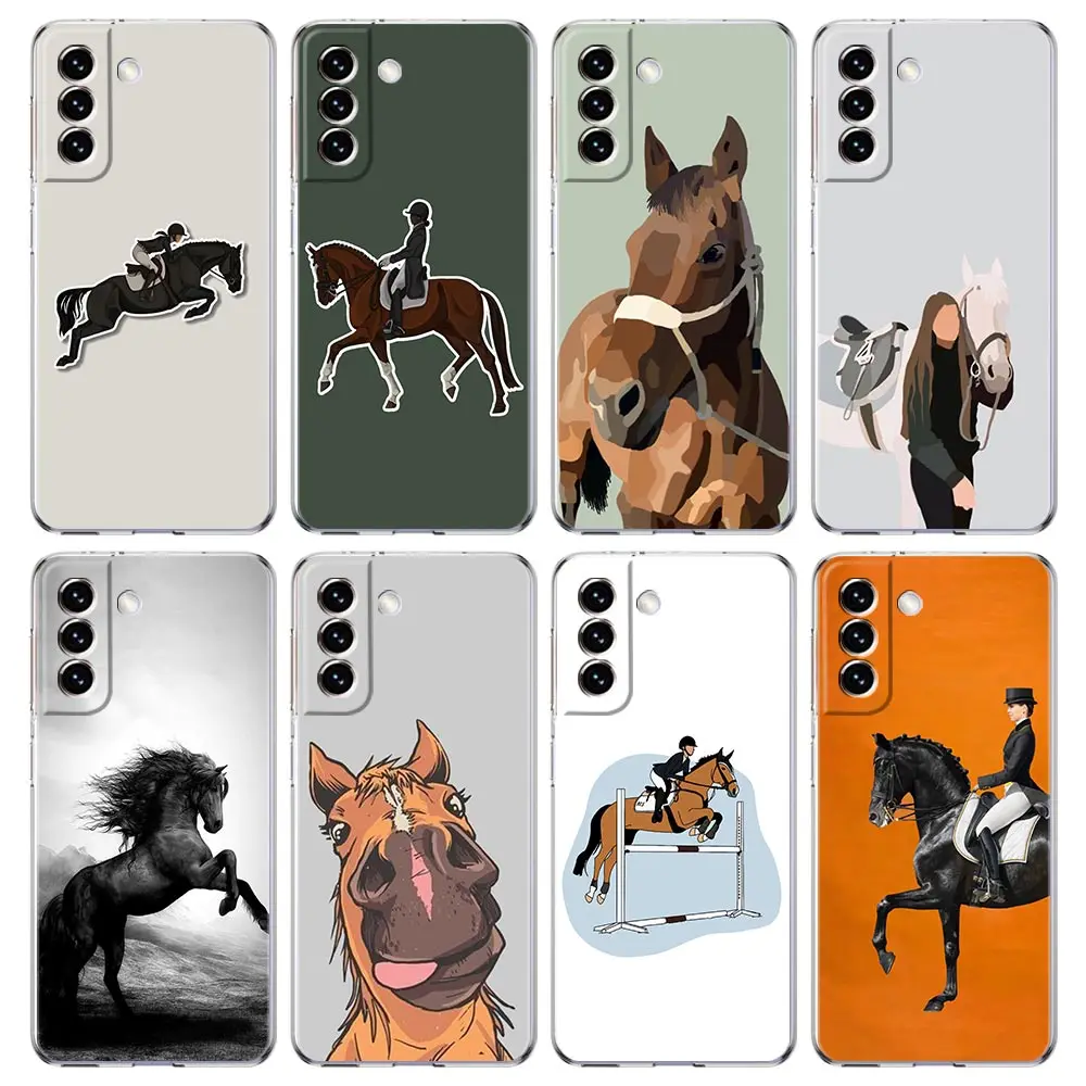 Animal Galloping Horse Girl Drawing Phone Case For Samsung Galaxy S24 S23 S22 S20 Ultra S21 FE 5G S10 S9 Plus S10E S8 Soft Cover