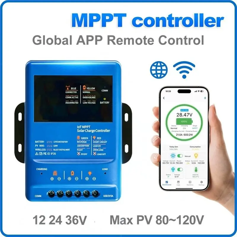 MPPT Solar Charge Controller 30A   APP Remote (Bluetooth/Wifi) For 12V 24V 36V Lithium Acid For Battery Panel System