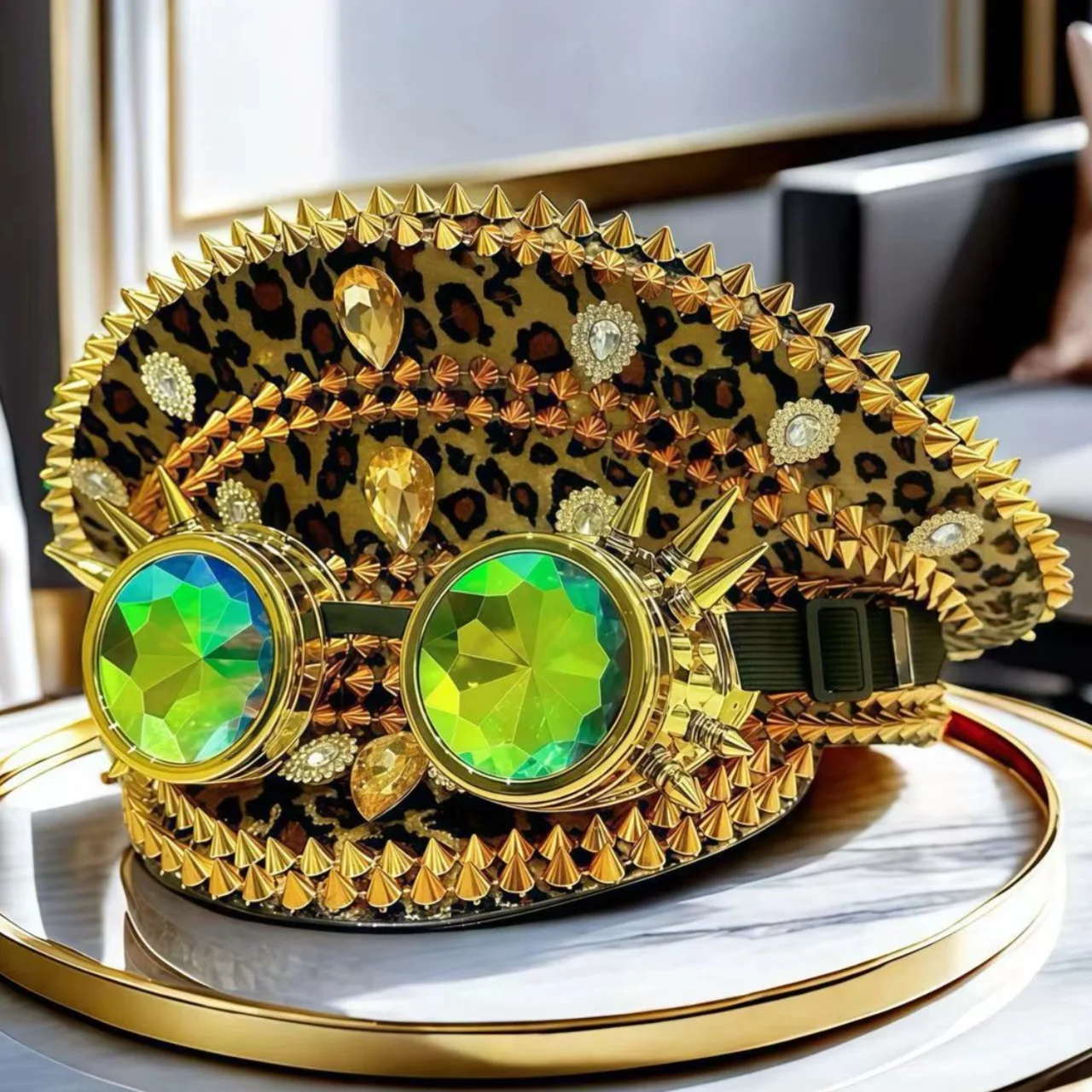 Leopard Print Steampunk Captain Hat occhiali Punk Gold Music Festival Masquerade berretto militare Costume Cosplay Accessor Unisex