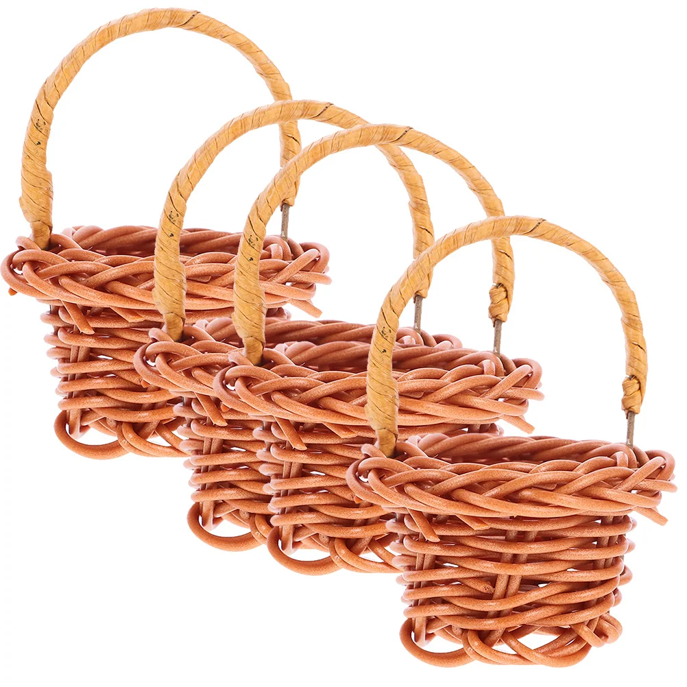

4pcs Mini Woven Baskets Rattan Style Home Decor Shopping Basket with Handle for Picnic Dollhouse Favor Storage Small Basket