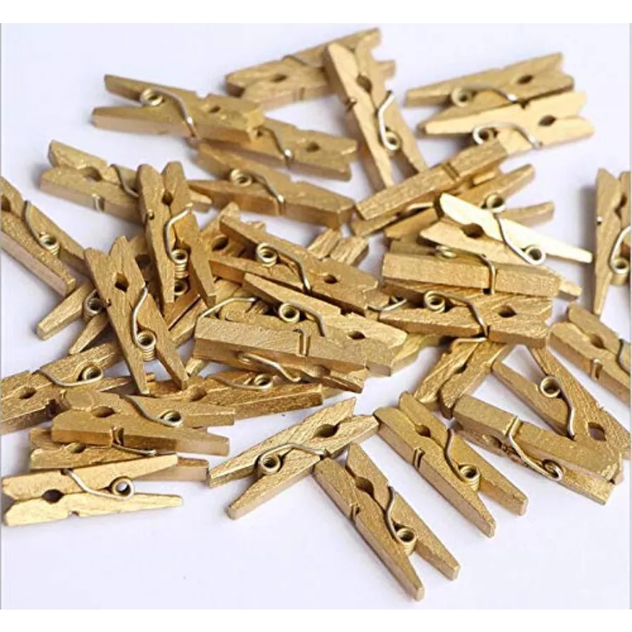 

50pcs Wooden Clothespins - Mini Gold Clothes Pins, 1.38 inch, Photo Pegs for Wrapping, Picture Hanging, ArtsandCrafts, Photo Di
