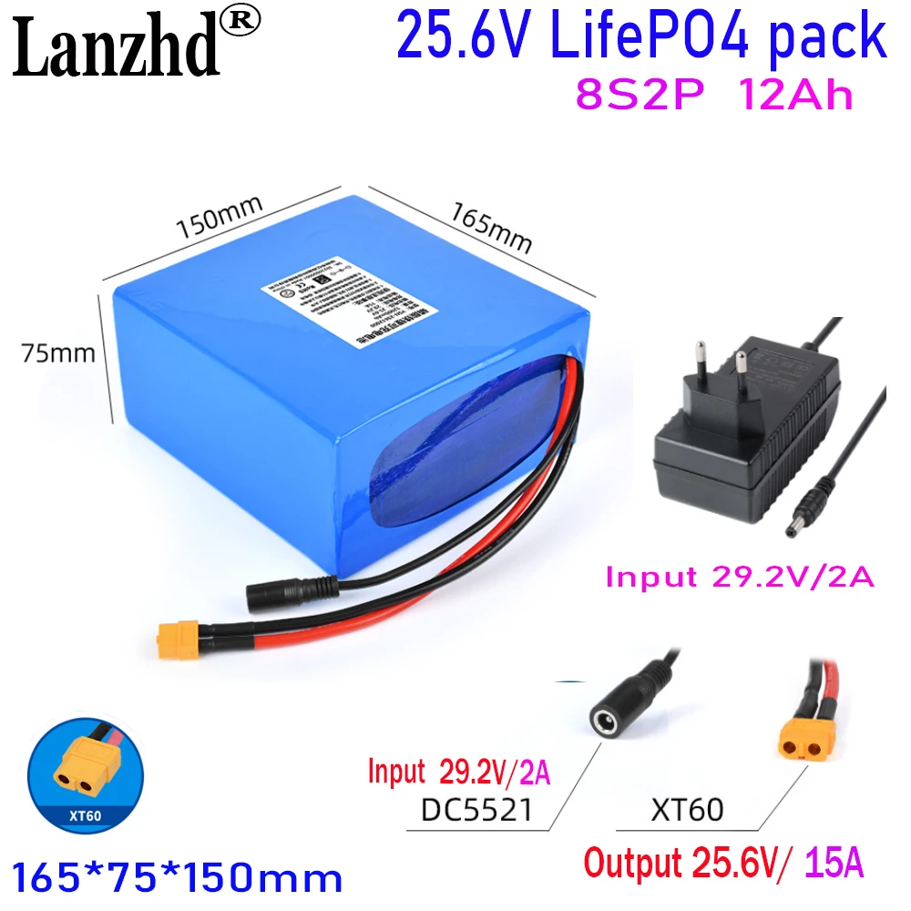 

NEW 32700 8S2P LiFePO4 battery Pack 12Ah Output 24V 25.6V For mobile power supply Audio LED lights Lithium iron phosphate