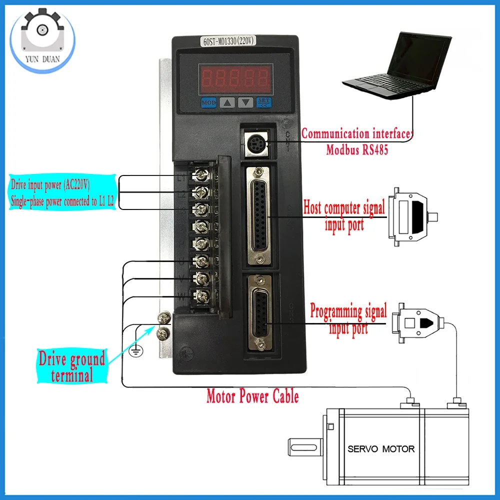 AC 서보 모터 드라이브 키트, 100W-600W 광학 인코더, 40ST/60ST Modbus RS485 + 3/5/10M 전원 케이블 인코더 케이블 AASD-15A 드라이버