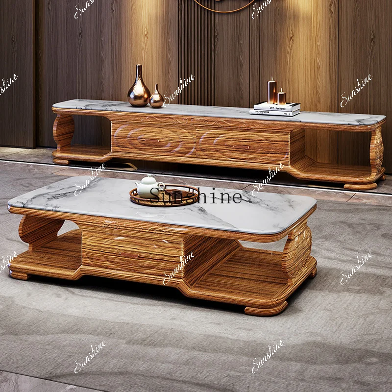 Modern ebony new Chinese coffee table TV cabinet combination living room furniture small apartment storage drawer  FT