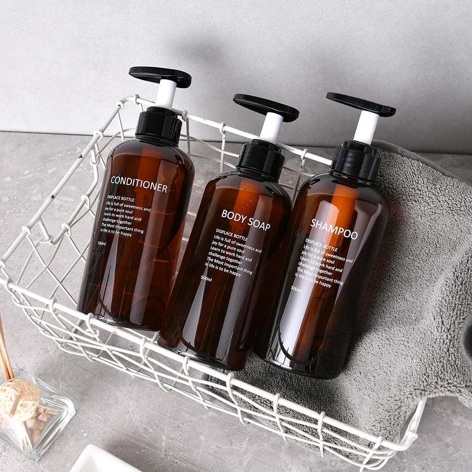 3pcs/set Shampoo and Conditioner Dispense Empty Refillable Body Wash Bottles Lotion Pump Bottle Bathroom Emulsion Dispenser