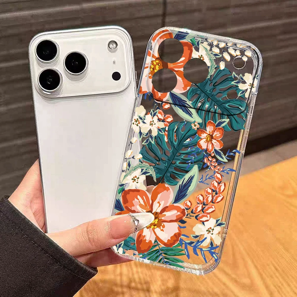 

Abstract Plants Flower For iphone 17 Pro Max Air 16 15 14 13 Plus Phone Case Silicone Shockproof Clear Girls Popular Soft Cover