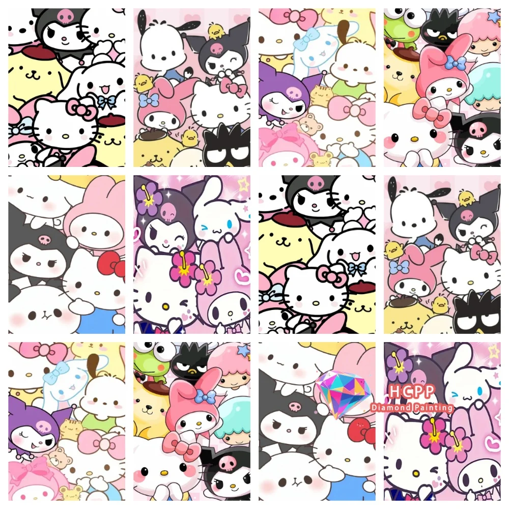 Kit de Dibujo de Diamantes 5D de Hello Kitty, Kuromi, Pacha Dog y Melody, Diamantes Cuadrados y Redondos, Mosaico de Dibujos Animados, Arte Hecho a Mano, Regalo