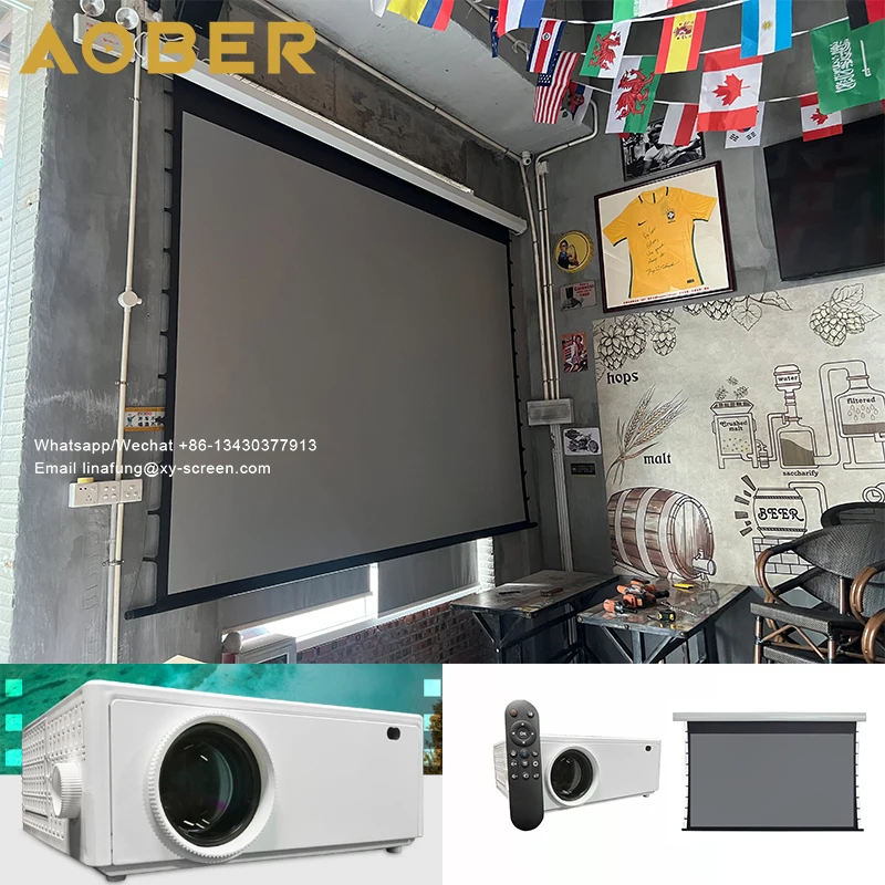 Home/Business Entry-Level Low Budget Home theater WIFI Smart Projector +100inch Silver ALR Tension Motorized projection screen