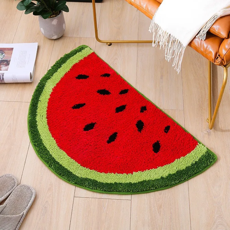 Fruit Pattern Rug  Doormat Half Round Shaped Water Absorption Bath Mat Non Slip Floor Mat, Bedroom and Carpets for Living Room