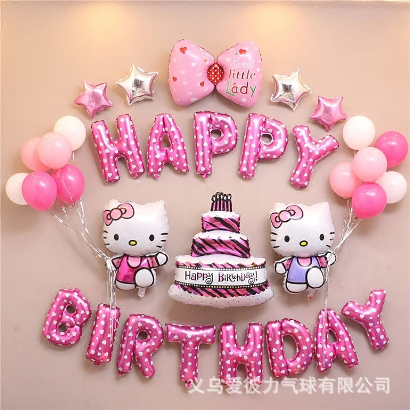 

Sanrio Party Balloon Decoration Cute Hello Kitty Birthday Kids Theme Scene Layout Hello Kitty Room Decor Kawaii Gift for Girl